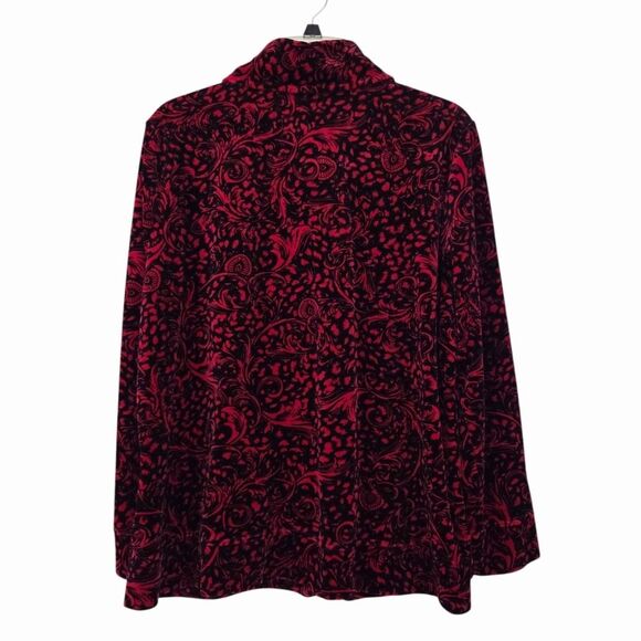 Karen Scott Sport Women Jacket XL Burgundy Velvet-Look Paisley Zip Front Pockets - Picture 7 of 13